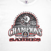 Front graphic close-up of the white Buffalo Sabres Eastern Conference Champions T-shirt