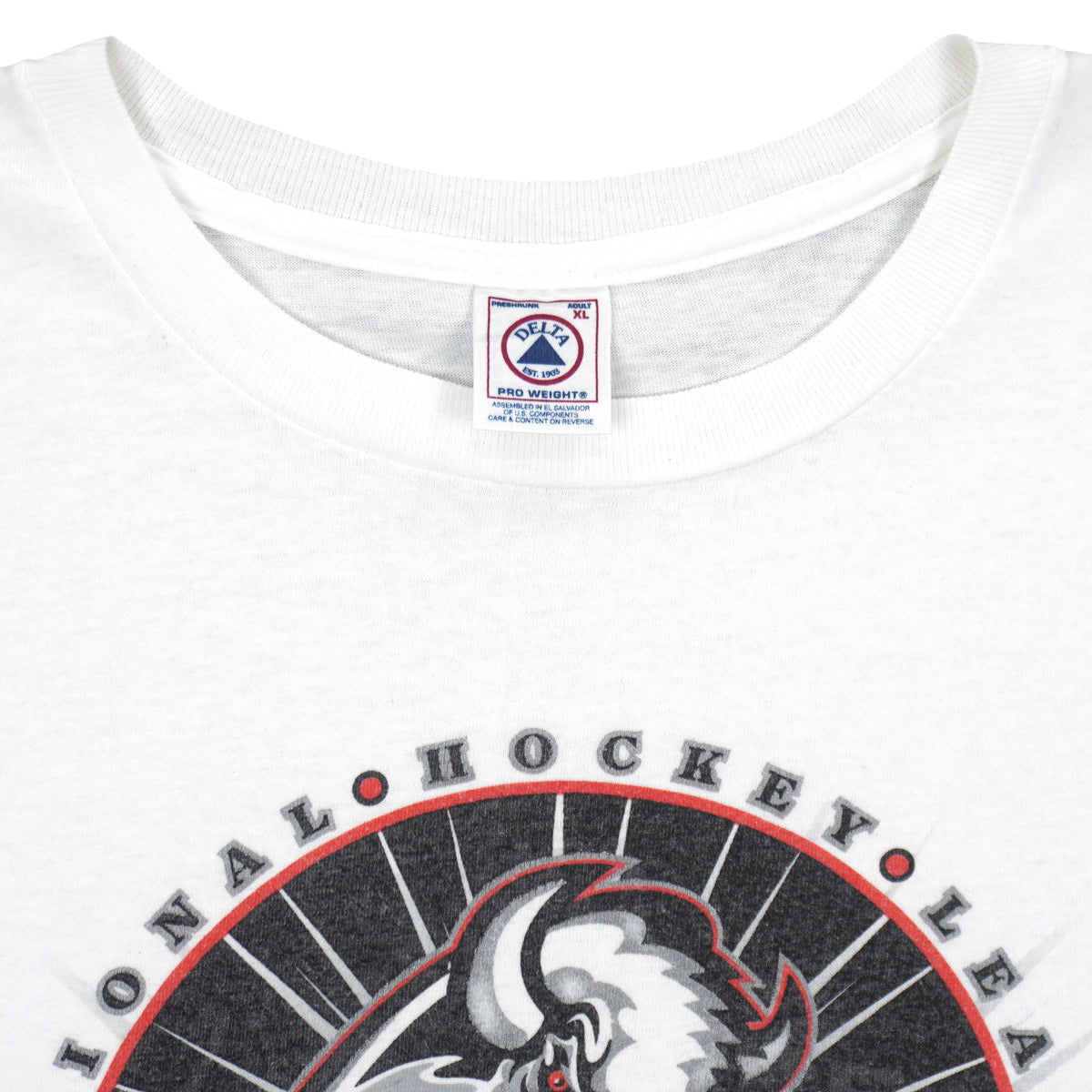 Neck label close-up of the white Buffalo Sabres Eastern Conference Champions T-shirt