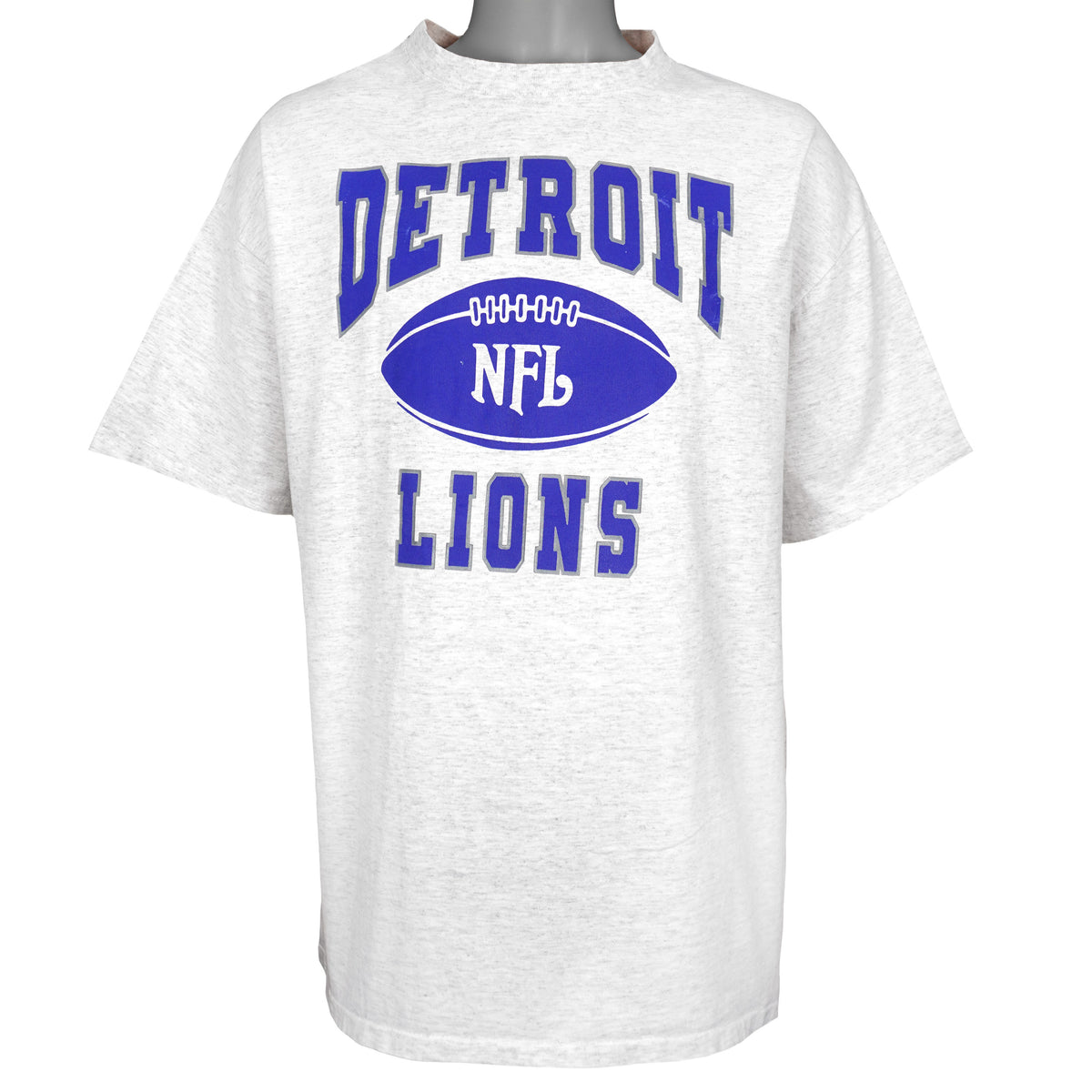 Gray T-shirt with Detroit Lions football and blue team lettering