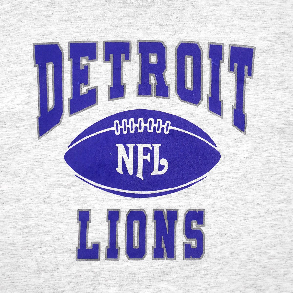 Front graphic close-up of the gray Detroit Lions football graphic T-shirt