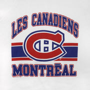 Front graphic close-up of the white Montreal Canadiens 1988 logo sweatshirt