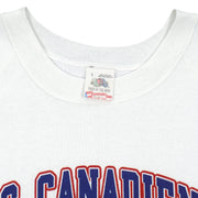 Neck and maker label close-up of the white Montreal Canadiens 1988 logo sweatshirt