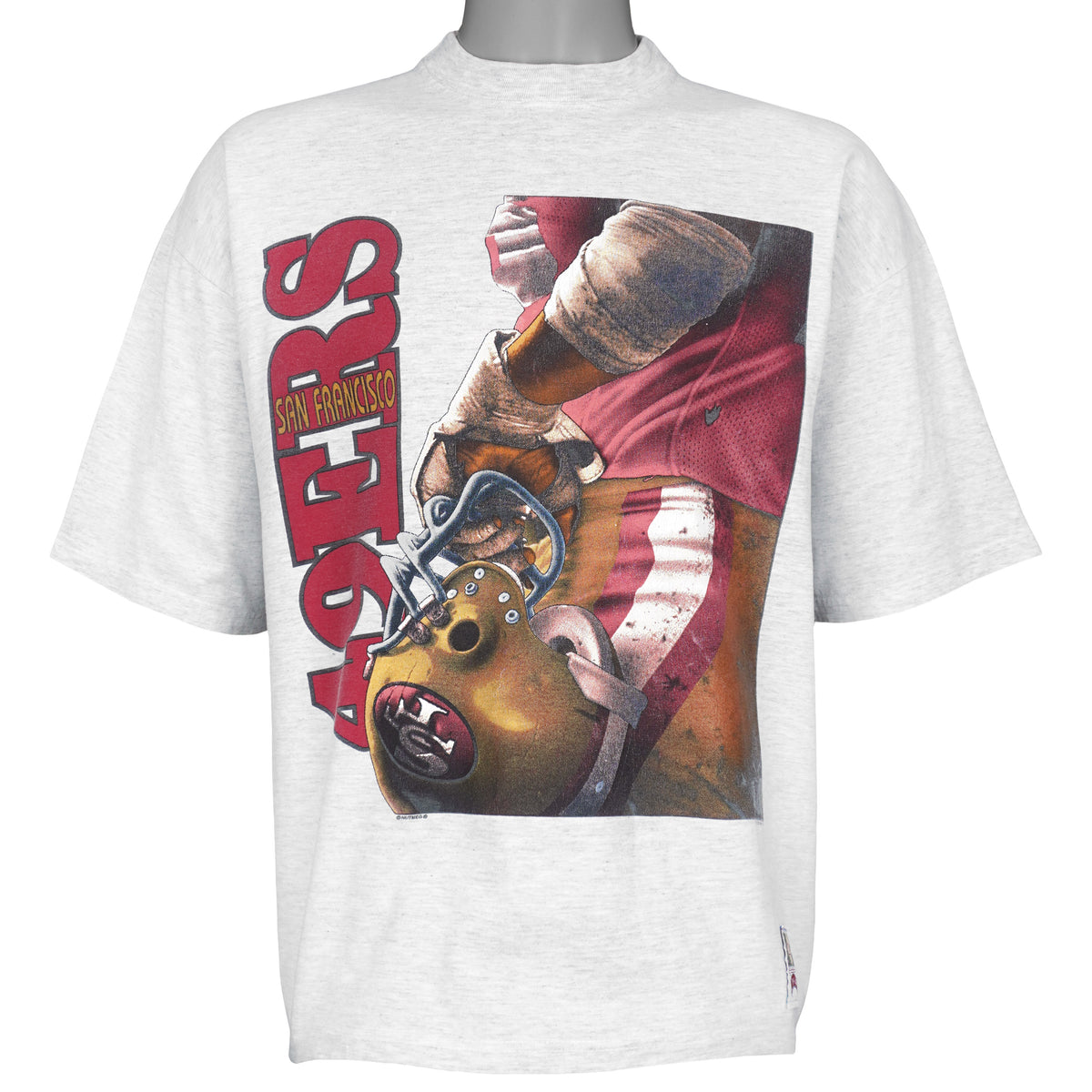 Gray T-shirt with 49ers player and helmet montage graphic