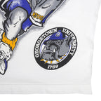 White Georgetown Hoyas T-shirt with round dog seal beside the mascot graphic