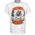 White Cleveland Browns T-shirt with dog running across black and orange logo graphic