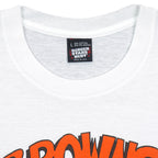 Neck and maker label close-up of the white Cleveland Browns Territory graphic T-shirt