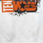 White Tennessee sweatshirt front with tan stains under the orange bear graphic