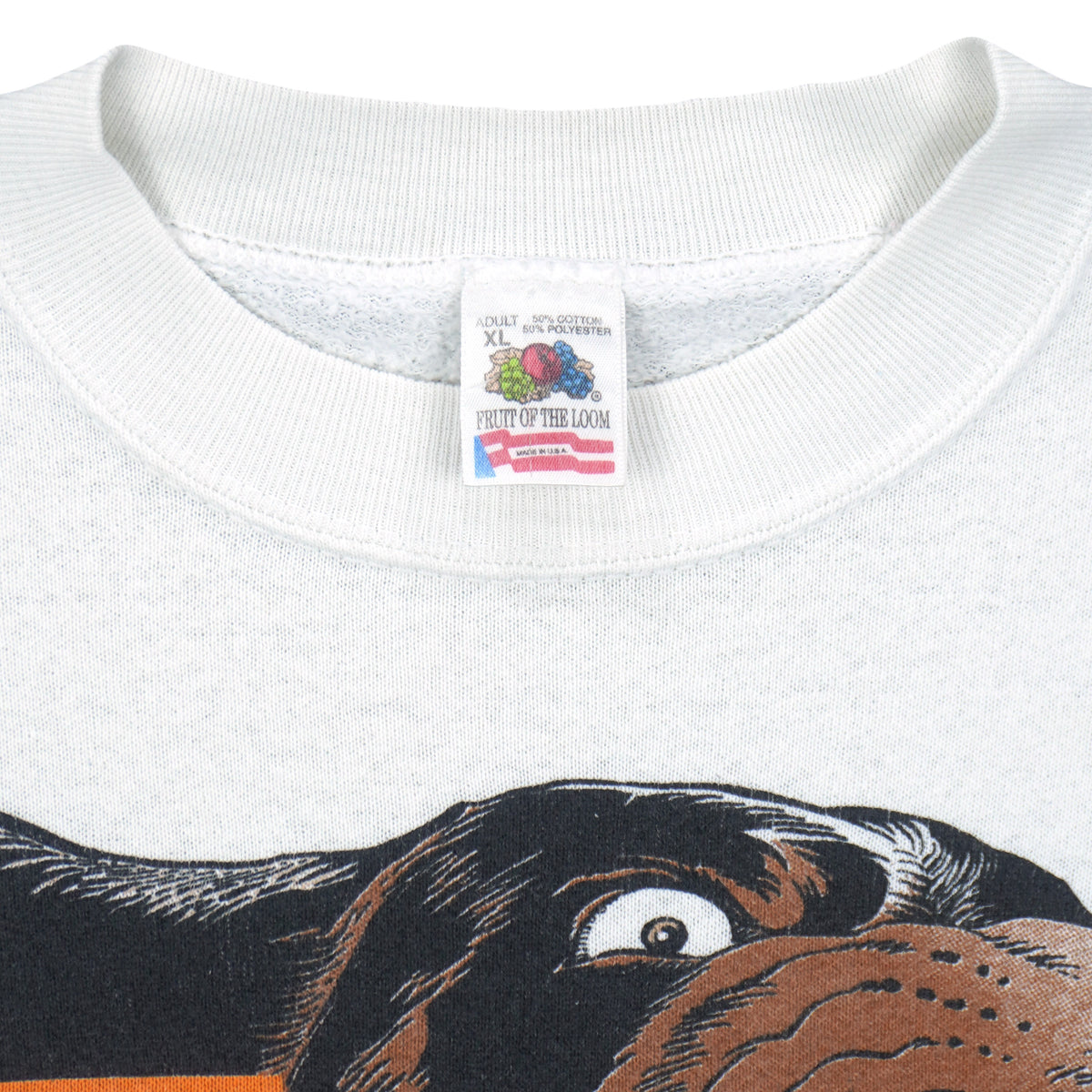 White Tennessee sweatshirt neckline with ribbed collar and size label