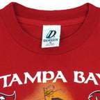 Dynasty XL size label stitched inside the red T-shirt neckline