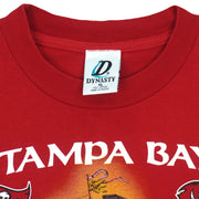 Dynasty XL size label stitched inside the red T-shirt neckline