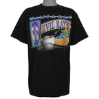 Black Tampa Bay Devil Rays T-shirt front with baseball, glove, and team logo