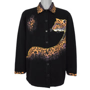 Black Great Cavalier button-up shirt front with leopard graphic and patterned collar