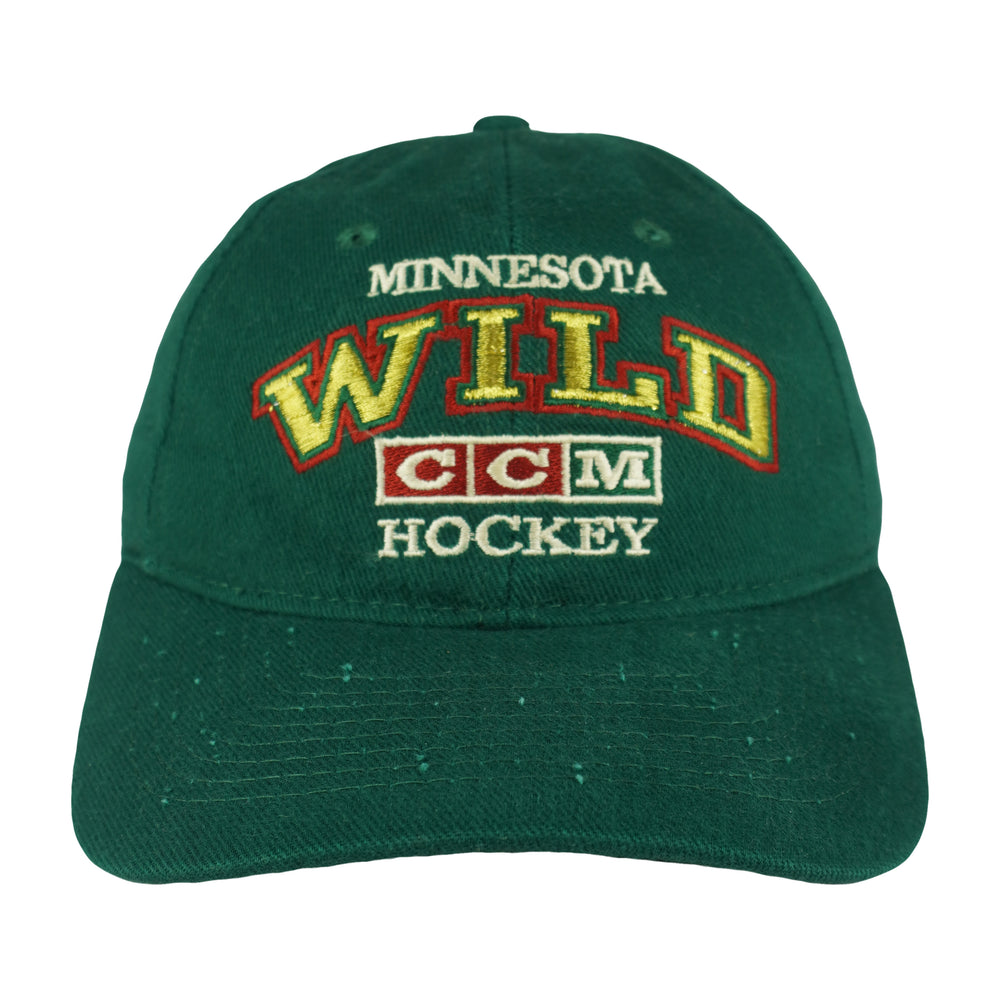 Green 2000s NHL CCM Minnesota Wild hockey cap front with embroidered team lettering