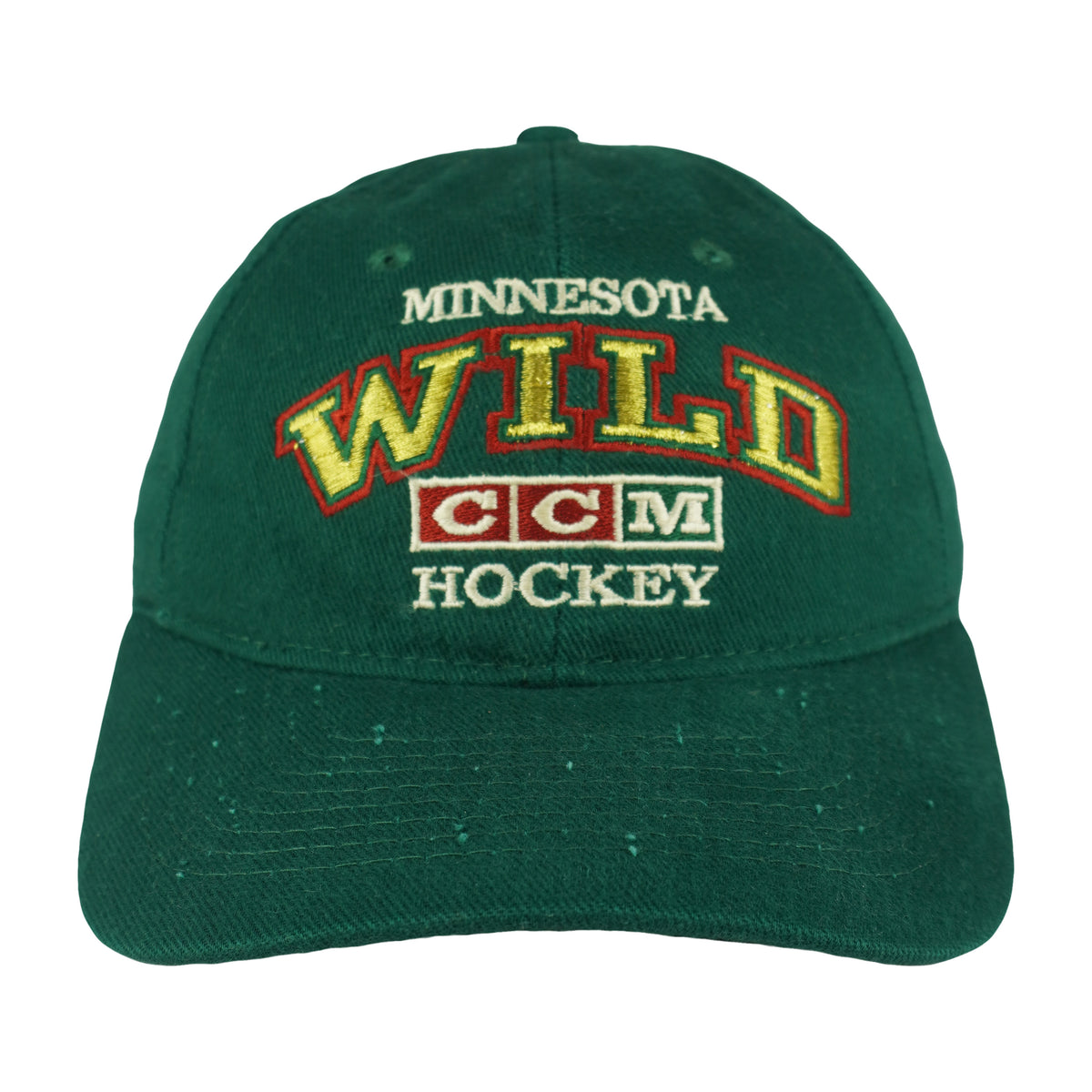 Green 2000s NHL CCM Minnesota Wild hockey cap front with embroidered team lettering