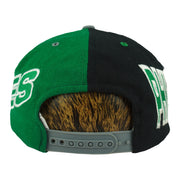 Split black and green cap rear with gray snap closure on the Philadelphia Eagles cap