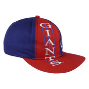 Angled New York Giants cap showing blue and red panels and embroidered team graphics