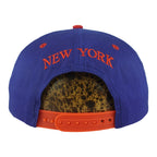 Rear of the blue New York Giants cap with red New York embroidery and snap closure