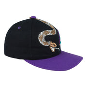 Angled Arizona Diamondbacks cap showing its black crown and purple brim
