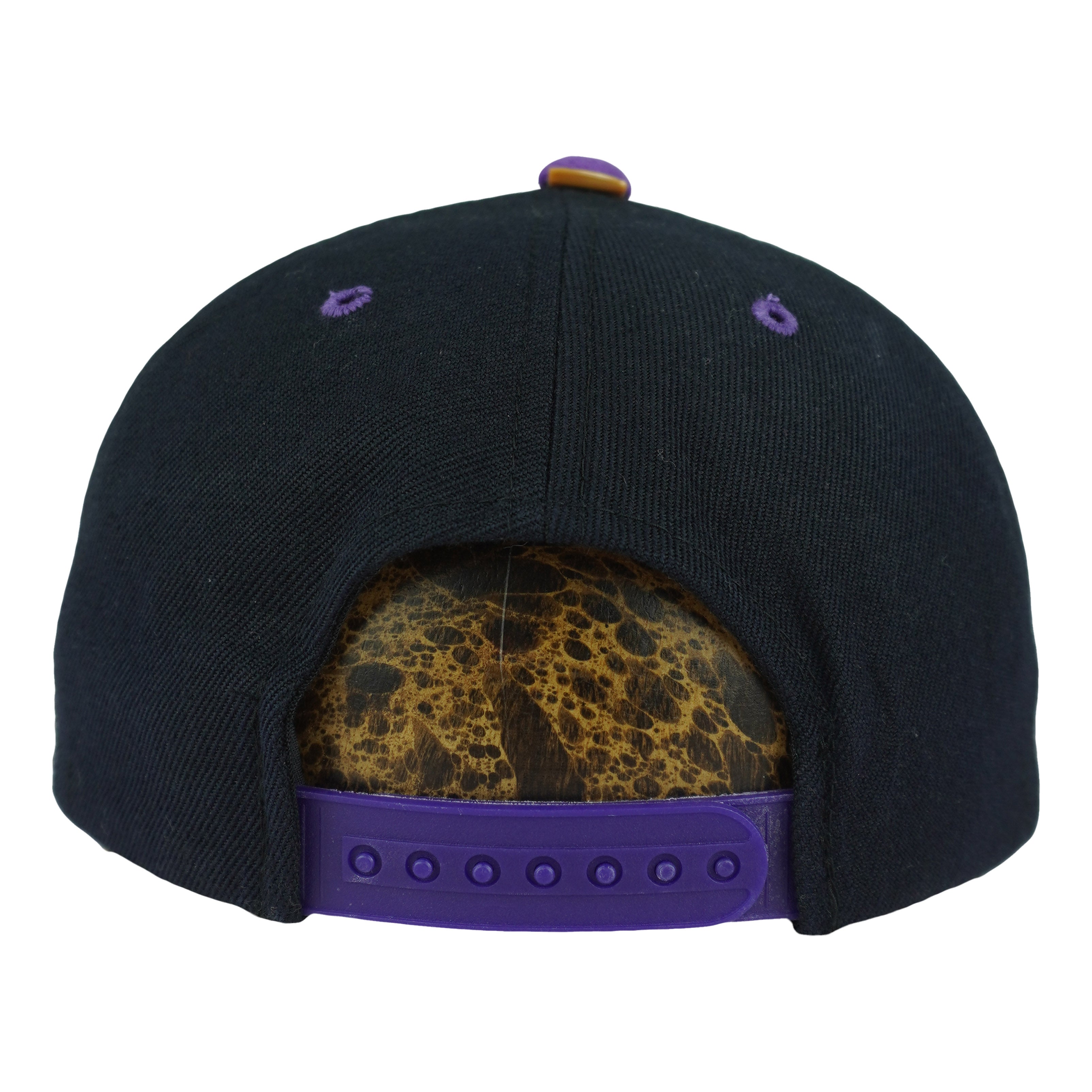 Rear of the black Arizona Diamondbacks cap with purple snap closure