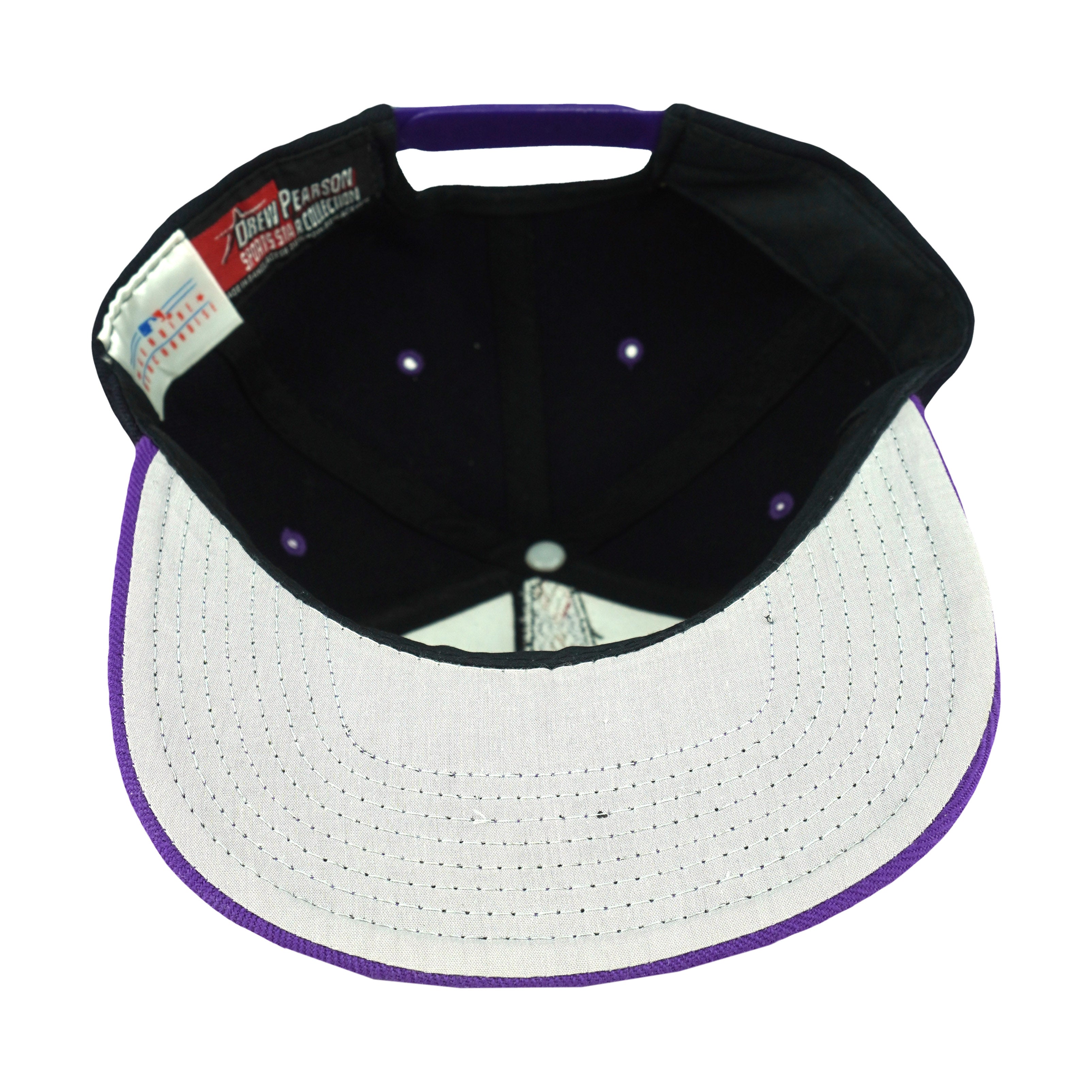 Interior view of the Diamondbacks snapback with white underbrim and purple closure