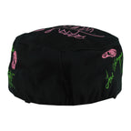 Rear of the black New Kids on the Block cap with green autograph graphics and pink motifs