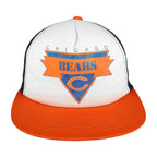 White navy and orange 1990s NFL Sports Specialties Chicago Bears trucker cap shown from the front