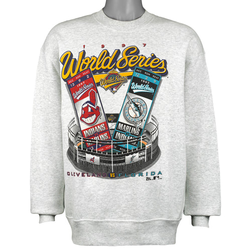 MLB (Pro Player) - Indians VS Marlins World Series Matchups Crew Neck Sweatshirt 1997 Large Vintage Retro Baseball