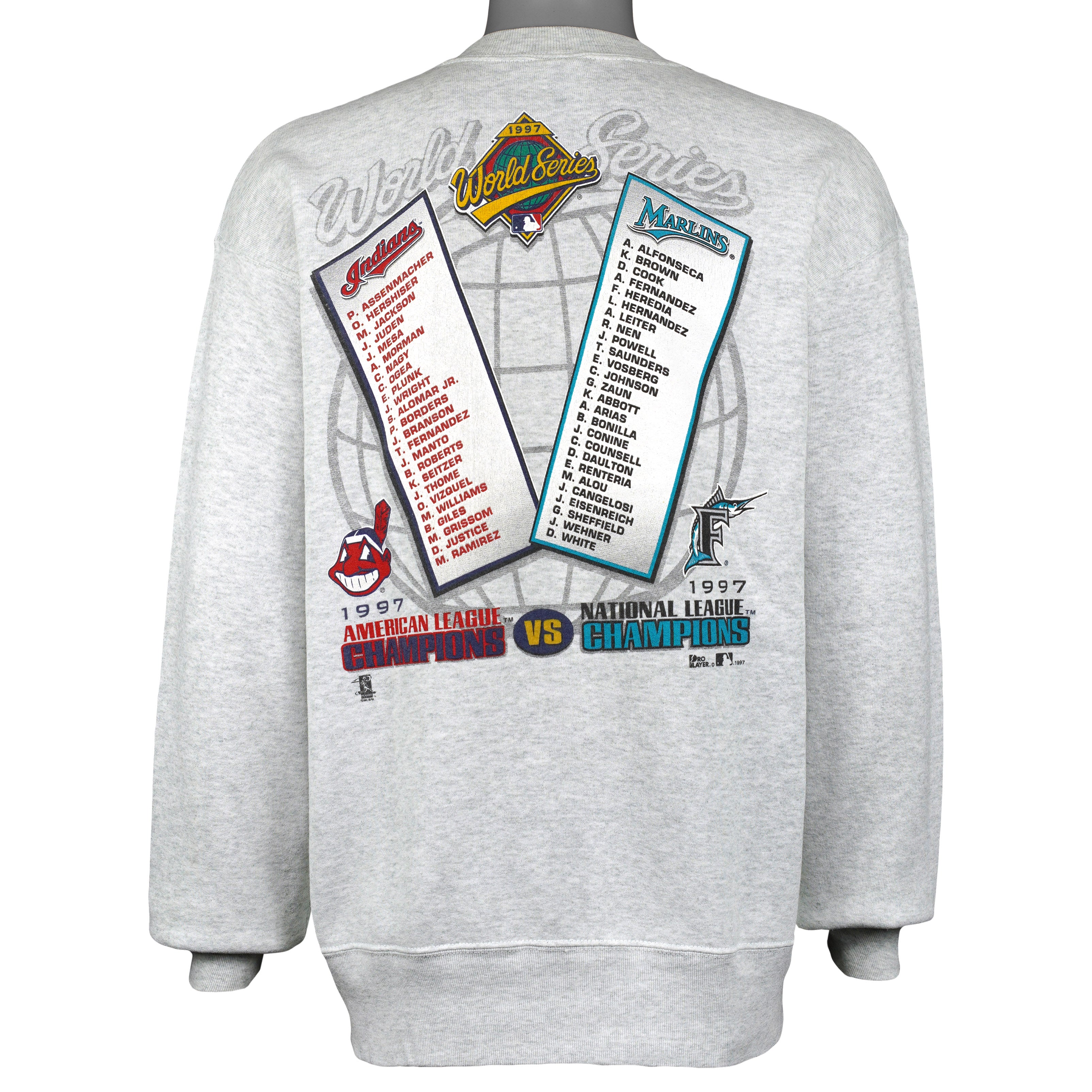 MLB (Pro Player) - Indians VS Marlins World Series Matchups Crew Neck Sweatshirt 1997 Large Vintage Retro Baseball