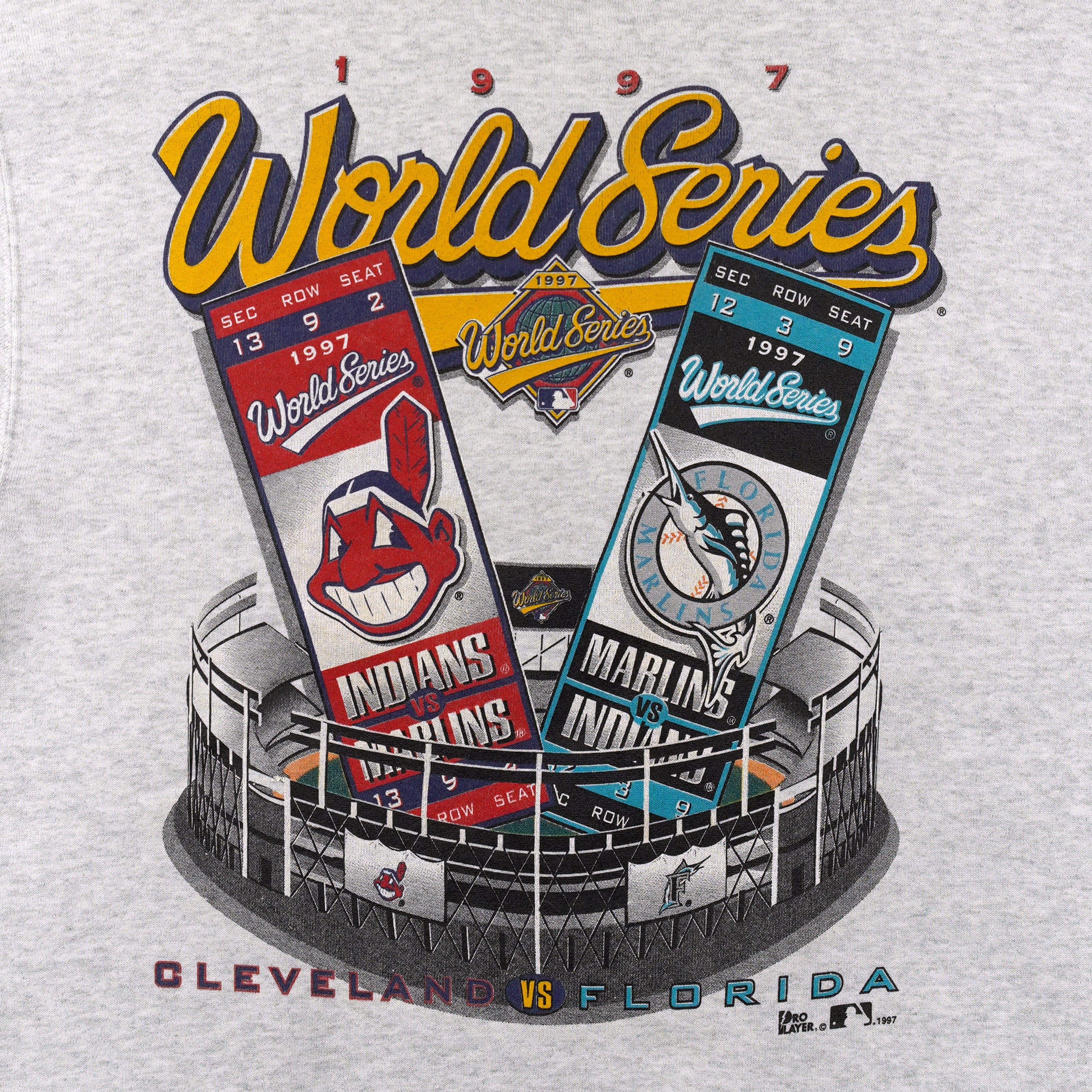 MLB (Pro Player) - Indians VS Marlins World Series Matchups Crew Neck Sweatshirt 1997 Large Vintage Retro Baseball