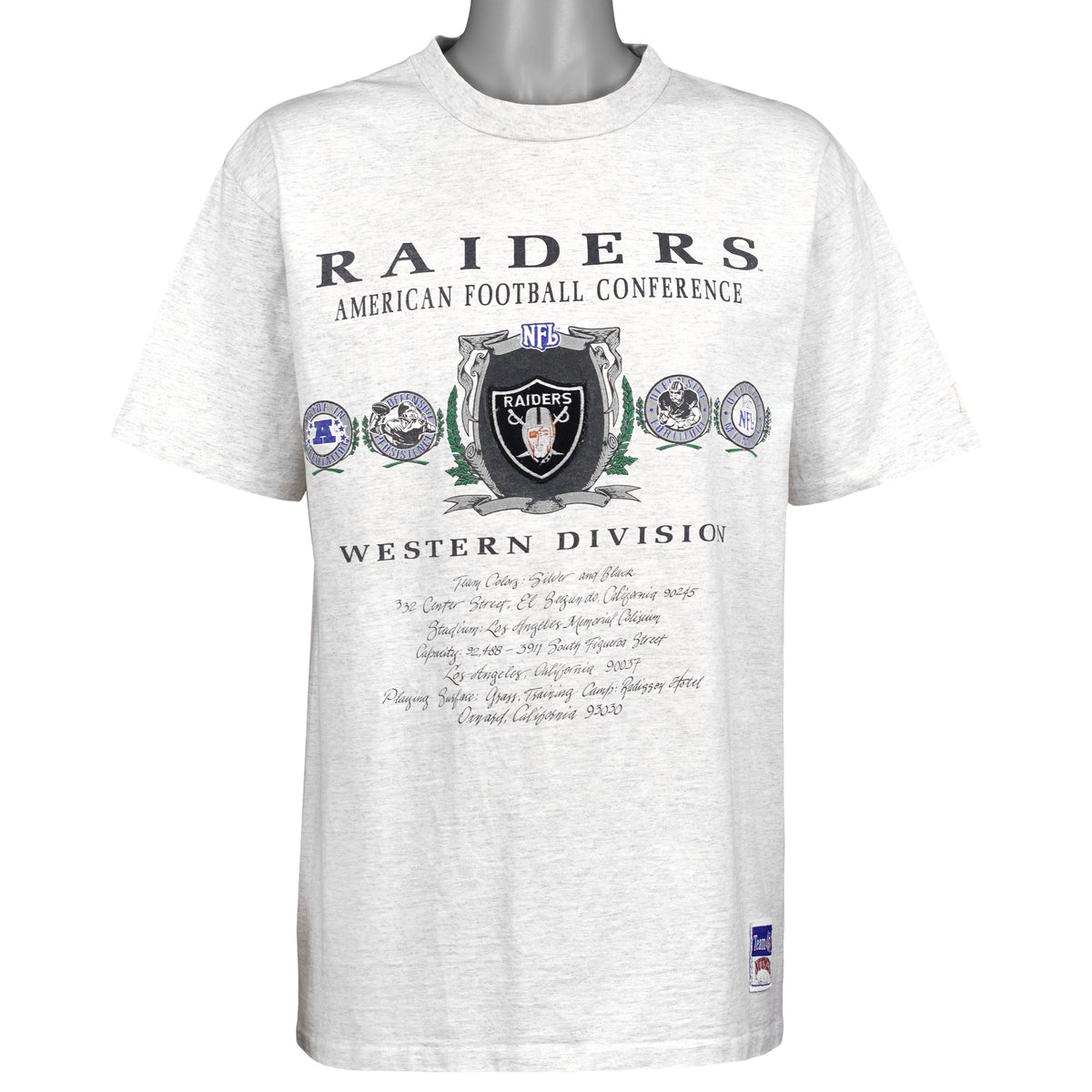 Vintage NFL (Nutmeg) - Los Angeles Raiders AFC Western Division T-Shirt 1990s Large in black and gray