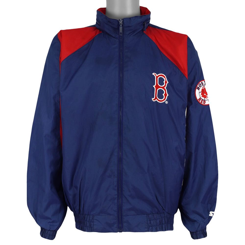 Blue and red Red Sox windbreaker with zipper closed