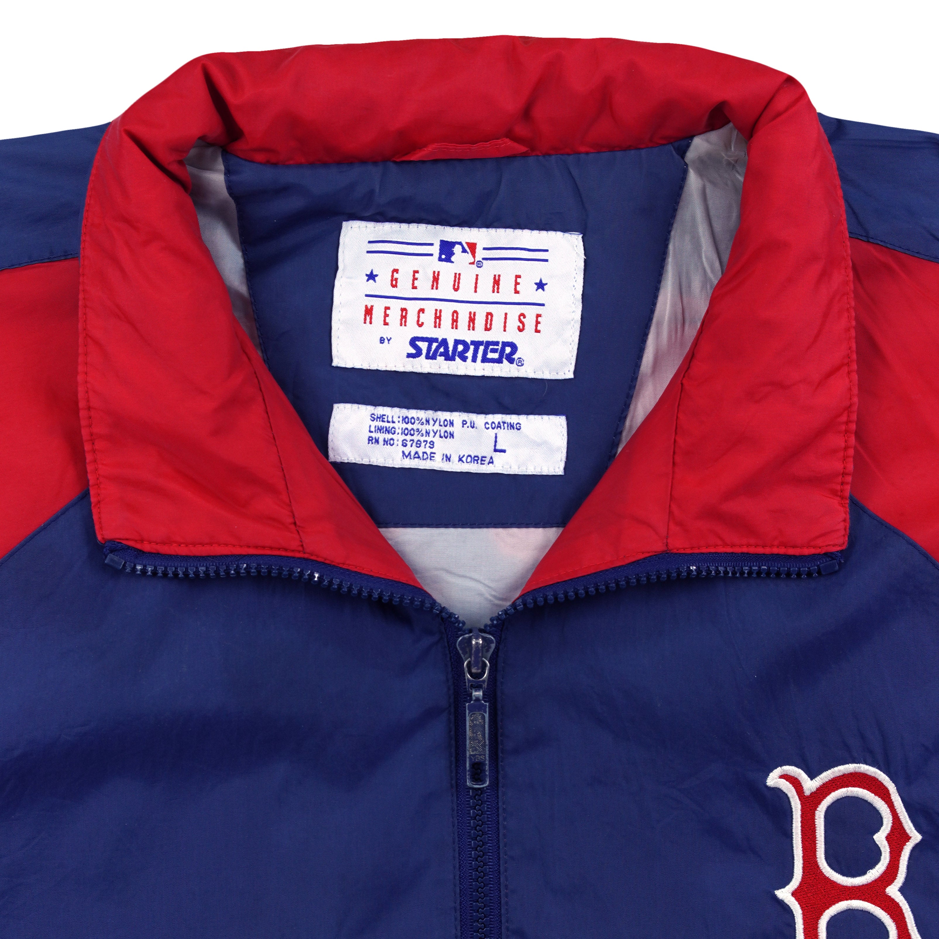 Starter label inside the red and blue jacket collar