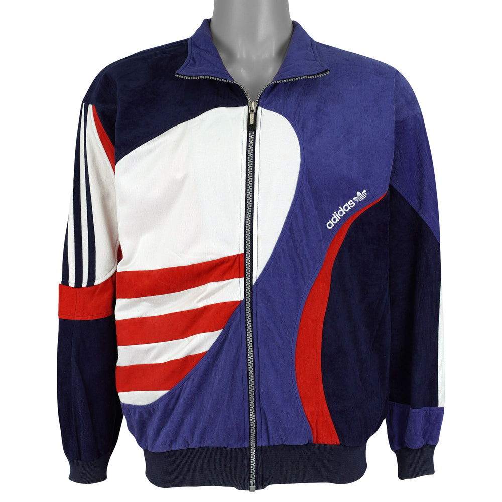Adidas - Blue, White & Red Colorblock Track Jacket 1990s Medium Vintage Retro