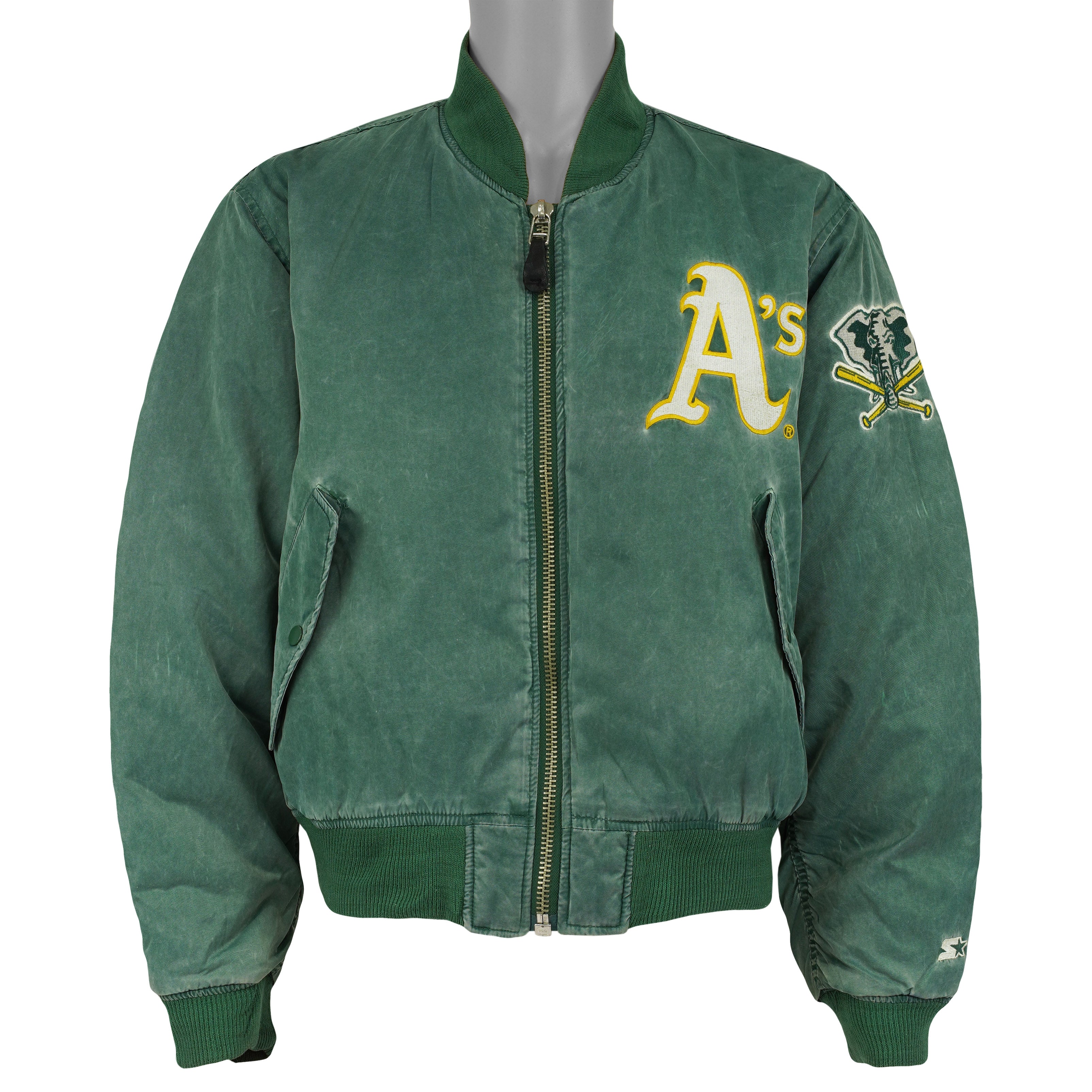 Vintage Starter (MLB) - Oakland Athletics Reversible Jacket 1990s Medium in green and beige