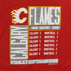 Calgary Flames 1989 Stanley Cup graphic and print wear detail