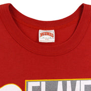 Nutmeg Mills Medium Made in Canada tag on Flames T-shirt