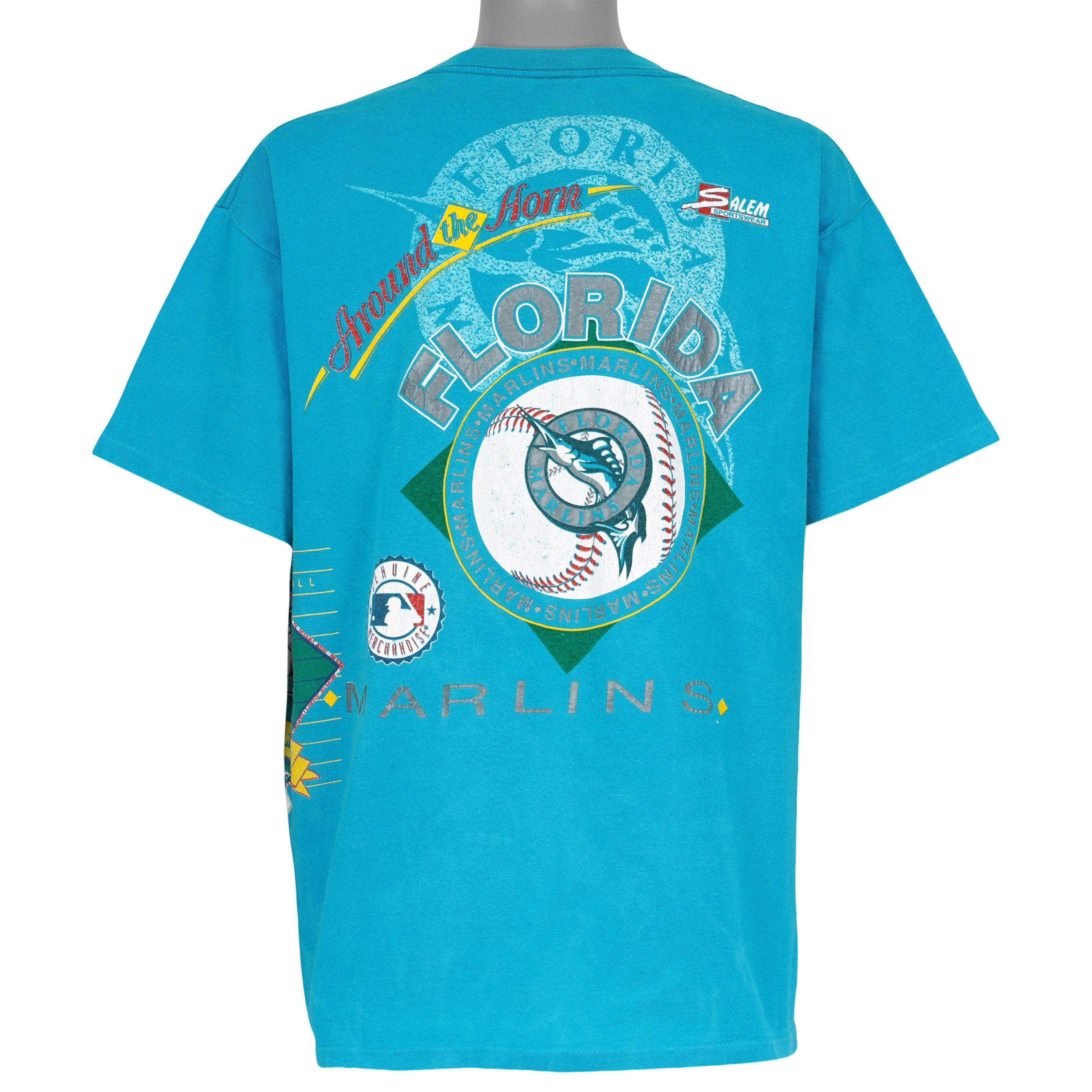 Florida Marlins Salem Around the Horn teal T-shirt back