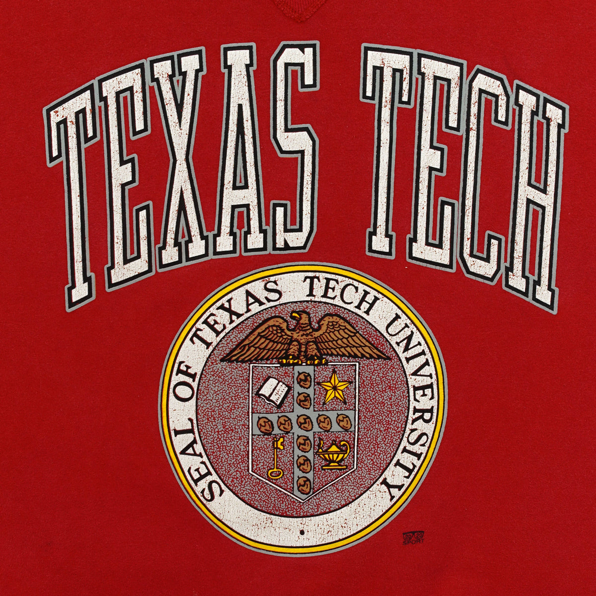 Texas Tech University seal front graphic with cracked print detail