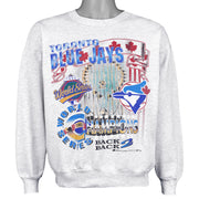 Gray Blue Jays sweatshirt front with a 1993 back-to-back World Series trophy graphic