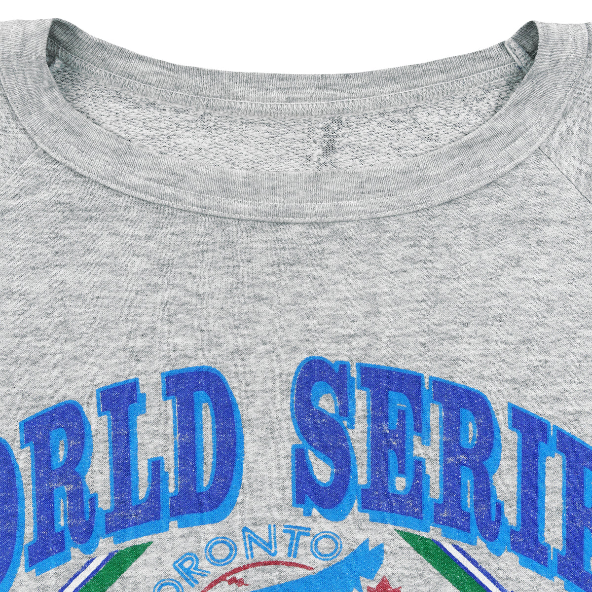 Gray Blue Jays sweatshirt neckline with no readable size label