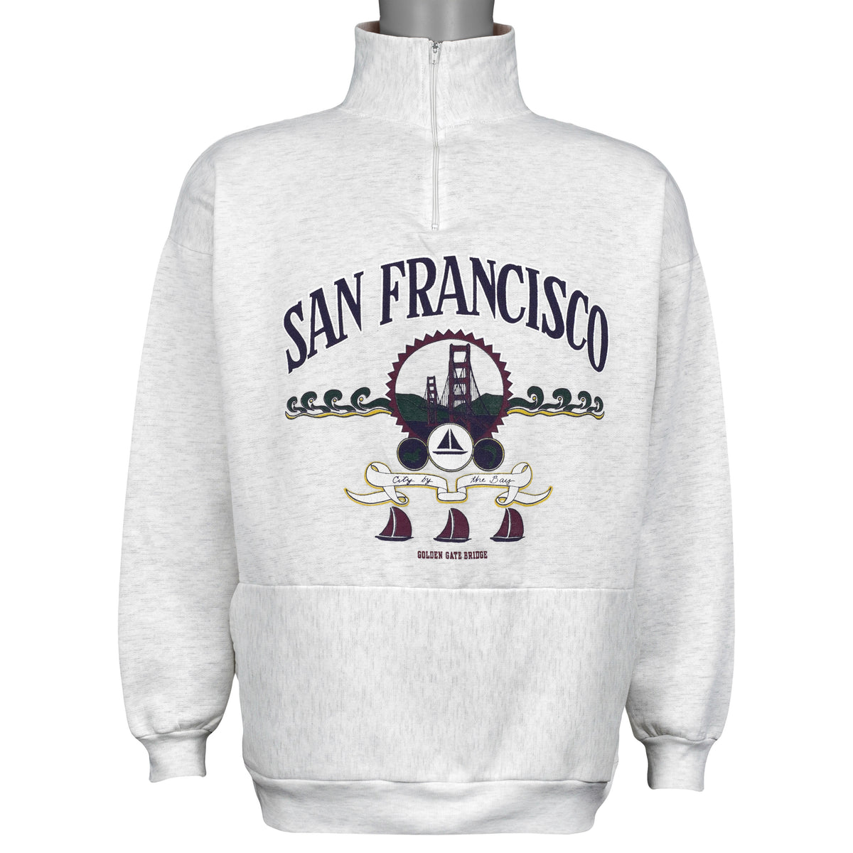 San Francisco “City by the Bay” Golden Gate Bridge graphic quarter-zip sweatshirt with a kangaroo pocket back view