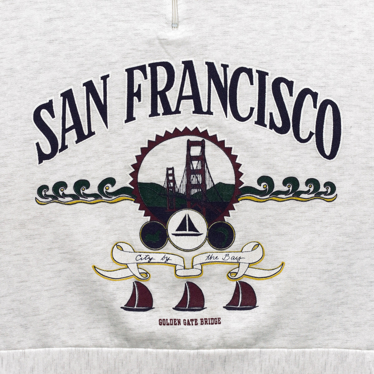 Close-up of the San Francisco Golden Gate Bridge and sailboat front graphic