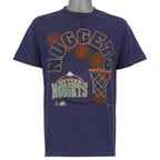 Denver Nuggets basketball and hoop graphic on a faded purple T-shirt front view