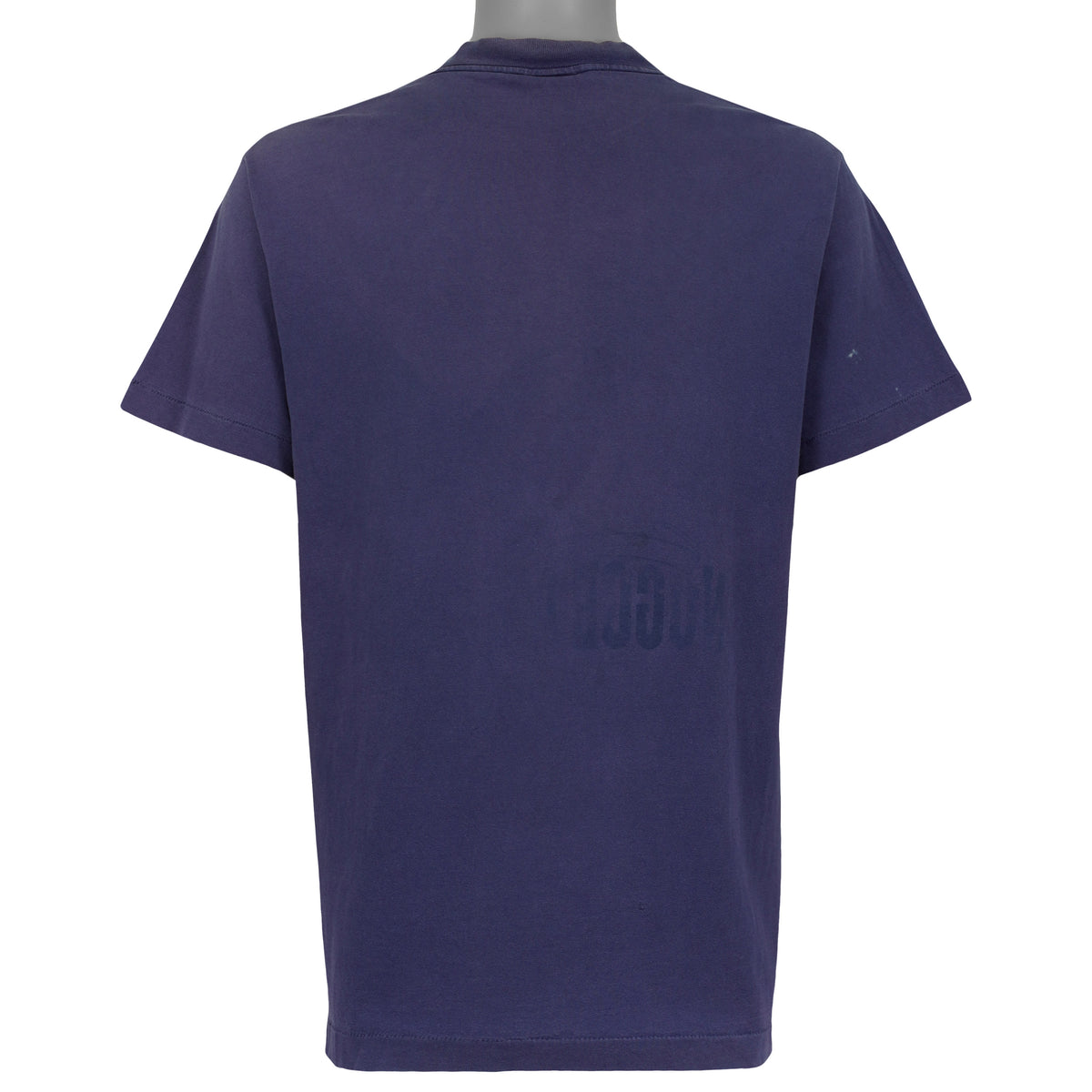 Denver Nuggets basketball and hoop graphic on a faded purple T-shirt back view