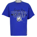 Tampa Bay Lightning logo graphic on a blue T-shirt front view
