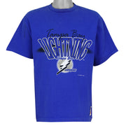 Tampa Bay Lightning logo graphic on a blue T-shirt front view