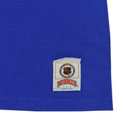 Tampa Bay Lightning logo graphic on a blue T-shirt graphic detail