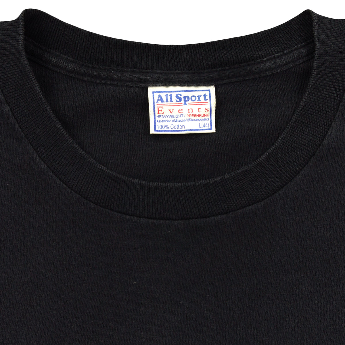All Sport Events black zebra graphic T-shirt brand and size tag