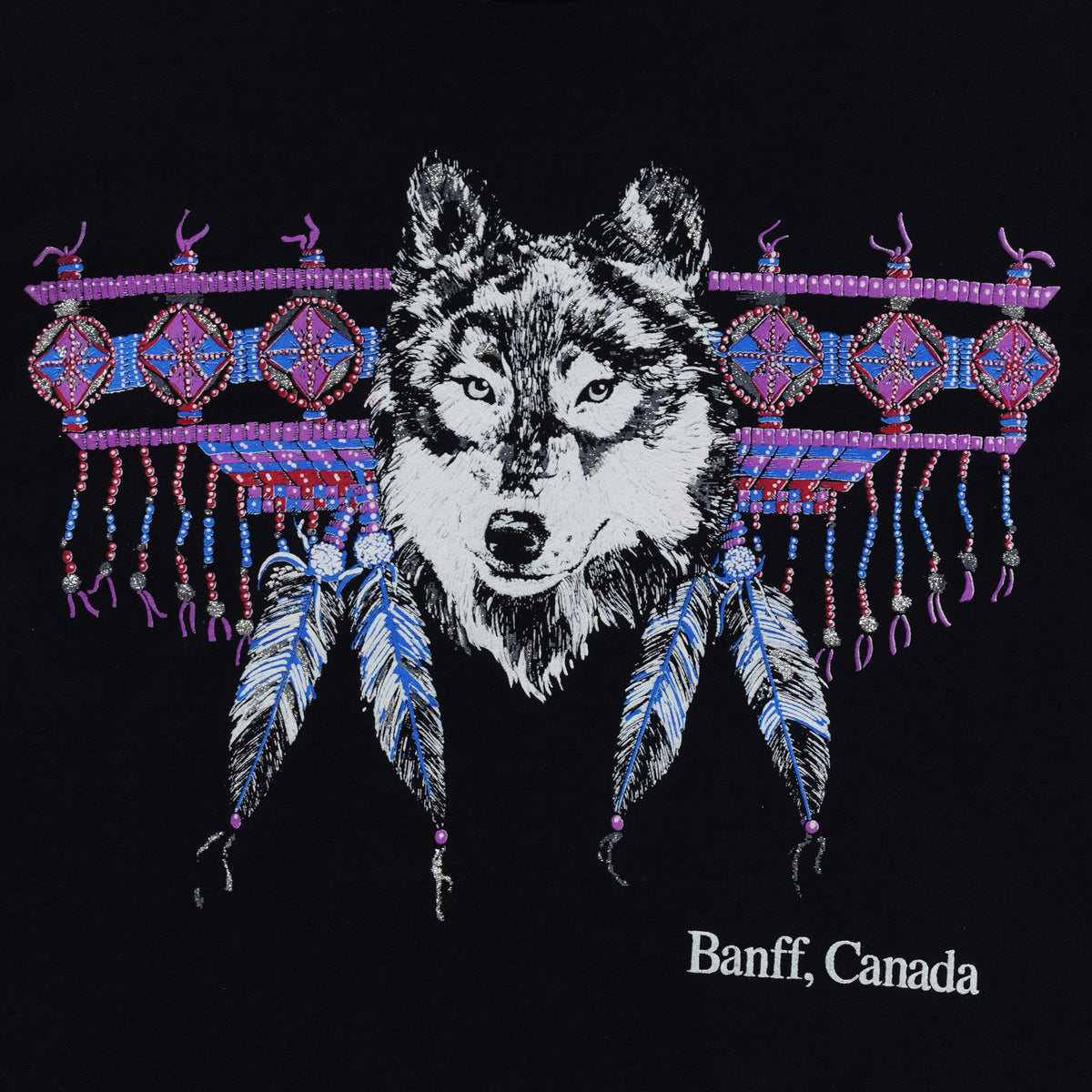 Diamond Dust black Banff Canada wolf graphic T-shirt graphic detail