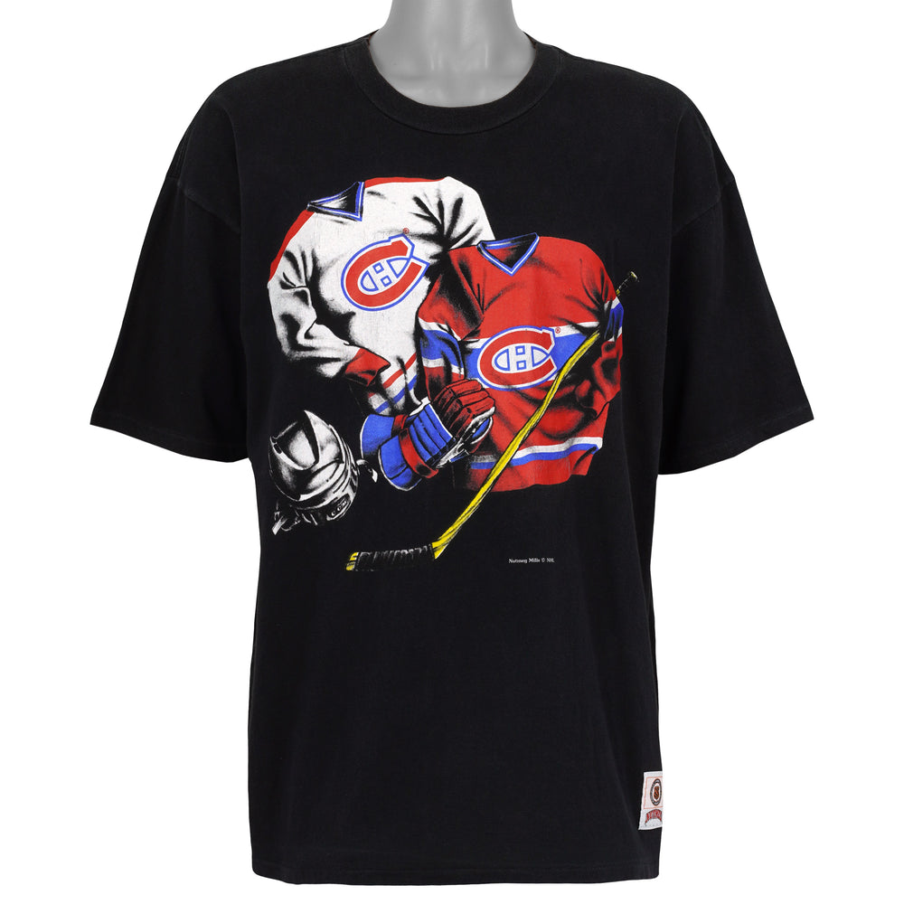 Nutmeg Montreal Canadiens black jerseys graphic T-shirt front view